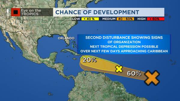 2 disturbances in Atlantic, 1 with 60% chance of becoming tropical depression
