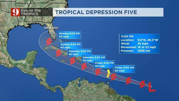 Tropical Depression 5 forms in the Atlantic